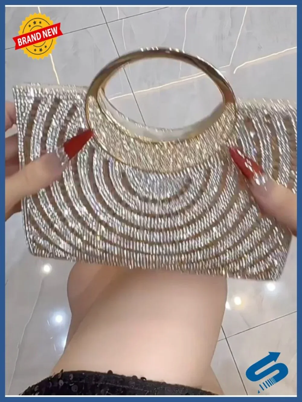 Rhinestone Evening Clutch Purse for Women Formal Handbag with Handle